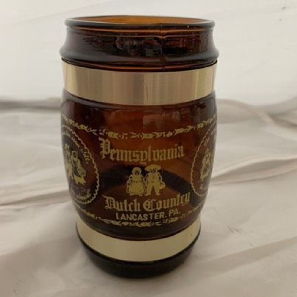 Vintage Lancaster Pennsylvania Dutch Country Souvenir Brown Mug Wood Handle